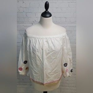 Madewell size Med Embroidered Off-the-Shoulder Boho Top Style H8289